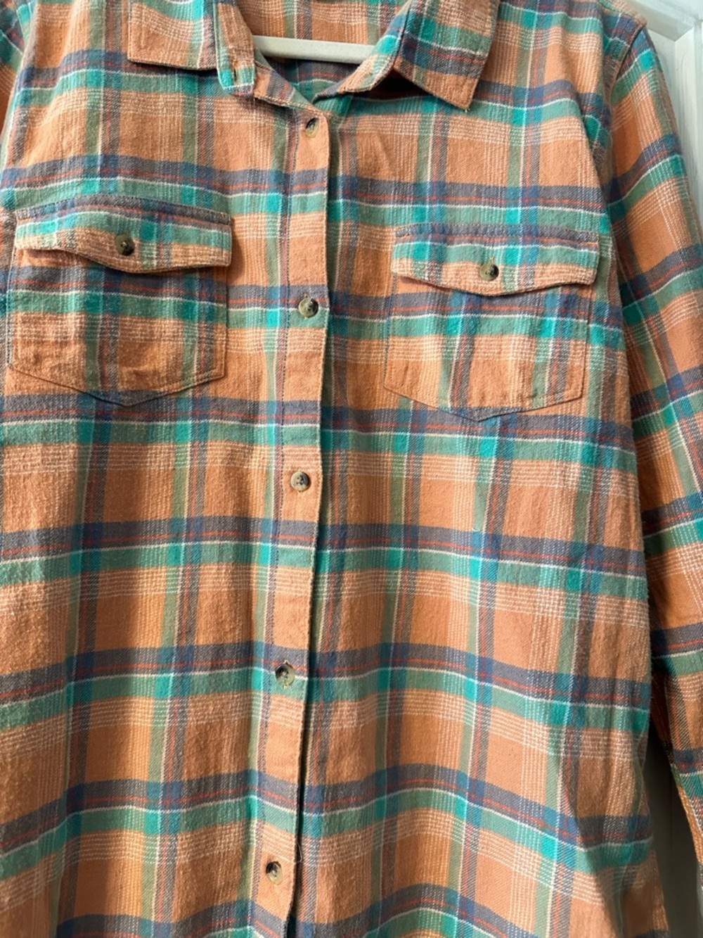 O'Neill Peach and Teal Plaid Flannel Shirt - Picture 3 of 5